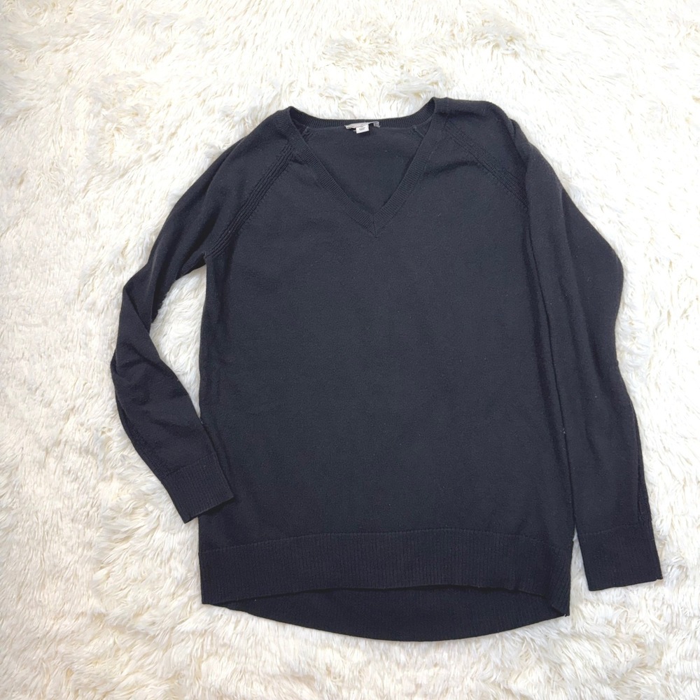 Gap V-Neck Sweater Women XS Black Merino Wool Blend Capsule Basic Layering